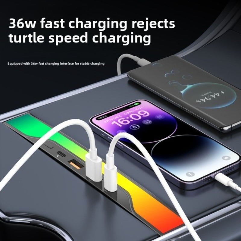 [Aisen] Center Console USB Hub for Tesla Model 3 & Model Y 2021-2023 (Premium Fireproof ABS, Multi-Port PD Fast Charger Adapter)
