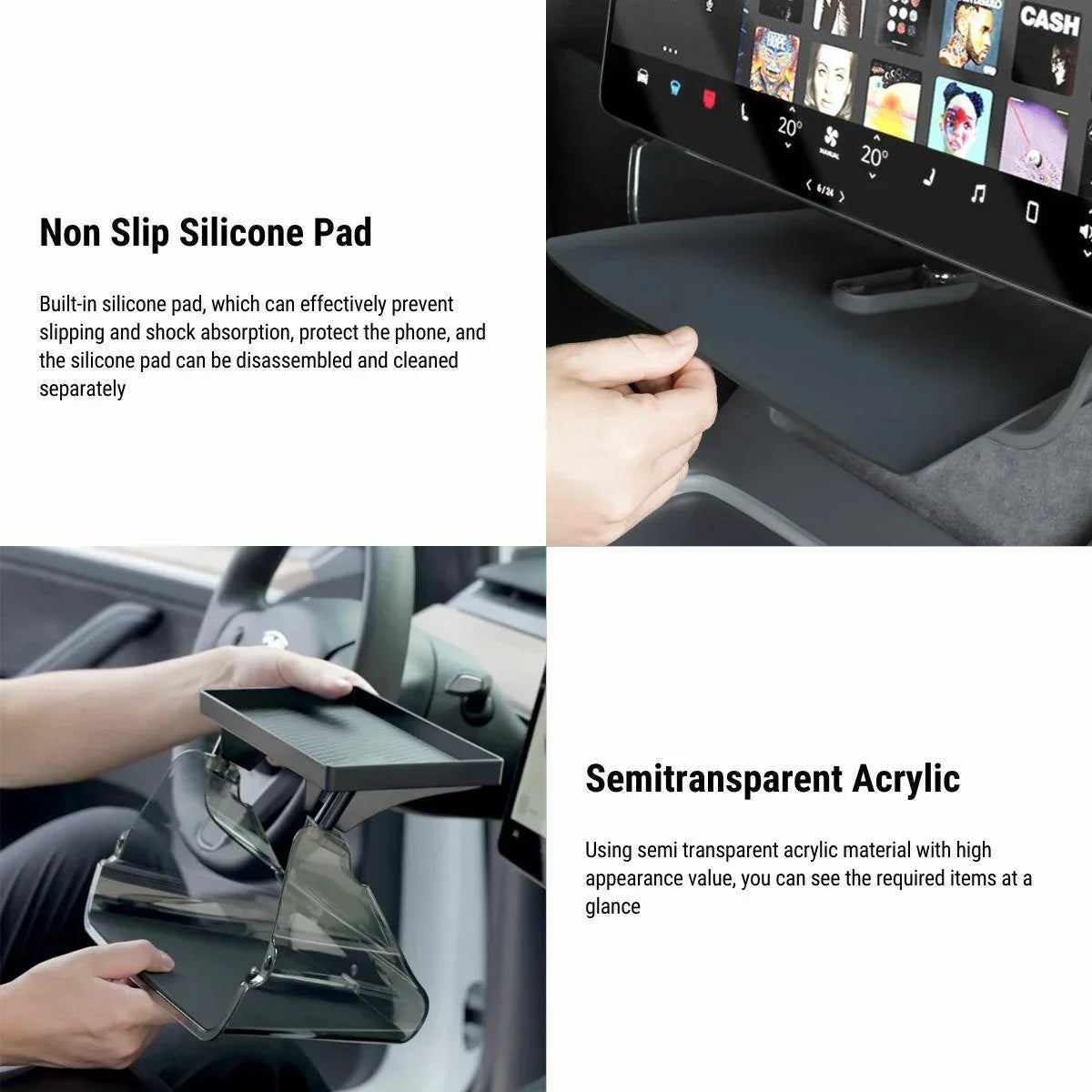 [Aisen] Center Console Organizer Under Screen Storage Tray for Tesla Model Y Model 3 2021-2023 (Premium Odorless Silicone, Dash Dashboard Behind Shunt 1-Pack)