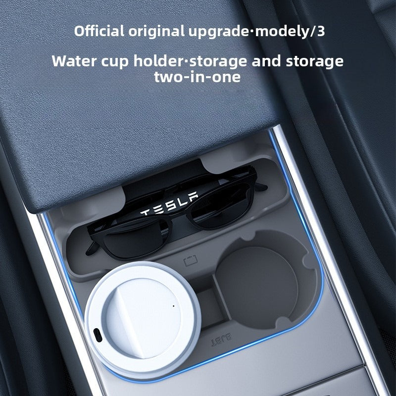 [Aisen] Center Console Cup Holder Insert Organizer Tray for Tesla Model 3 Highland Model Y Juniper (Premium Dust-Proof Liquid Silicone, Anti-Rattle Waterproof 1-Pack)