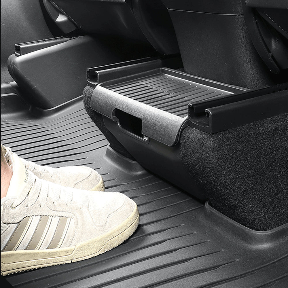 Model Y Juniper interior organizer tray installed view