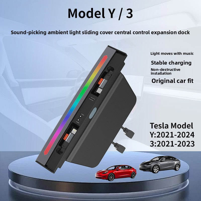 [Aisen] Retractable USB Hub Car Charger for Tesla Model 3 Model Y 2021 2022 2023 Fast Charging Center Console Docking Station