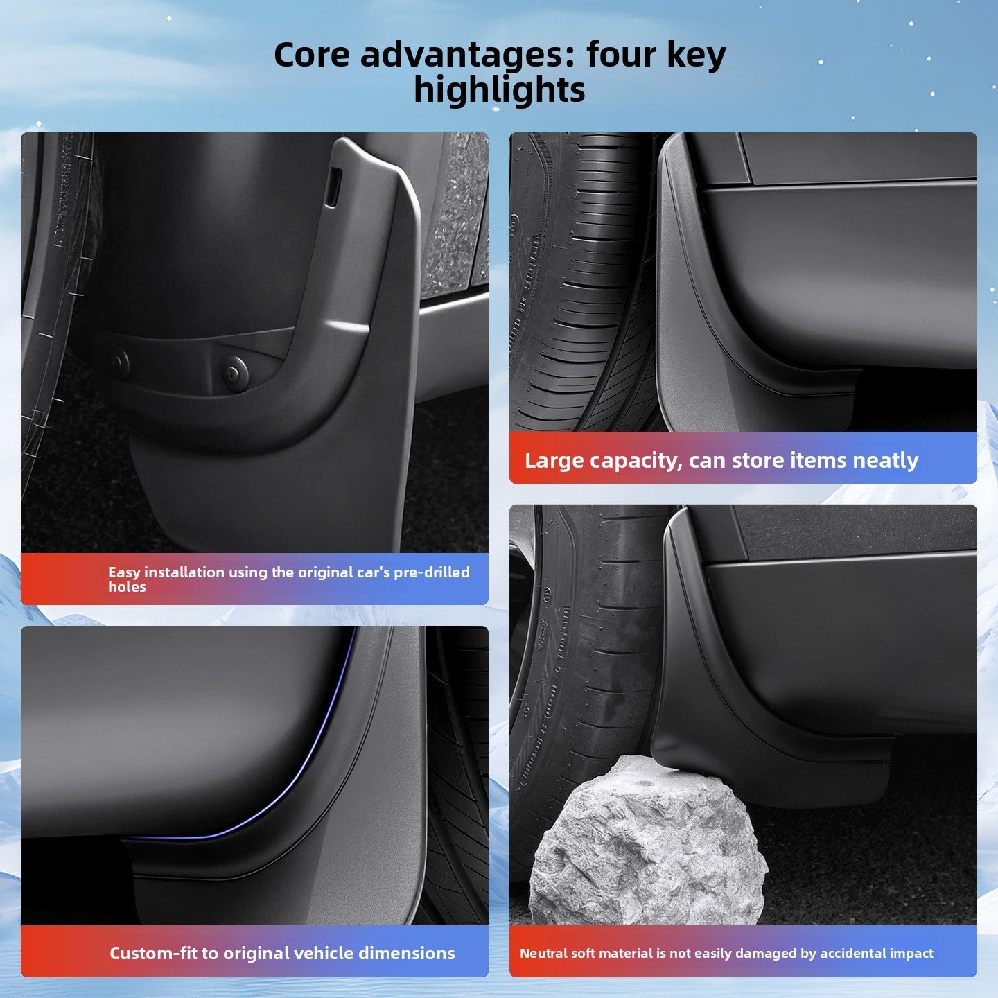 [Aisen] No-Drilling Mud Flaps Splash Guards Kit for Tesla Model 3 Highland Model Y Juniper YL (Premium Flexible TPE, 4-Piece Full Set)