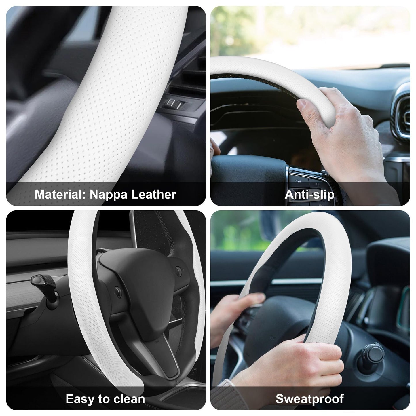 [Aisen] 5D Nappa Leather Steering Wheel Cover for Tesla Model 3 & Model Y 2017-2026+ (Premium Anti-Slip Sweatproof Shield, Tactical Black)