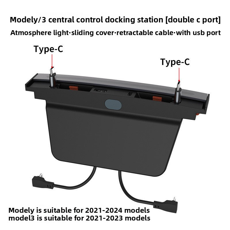 [Aisen] Retractable USB Hub Car Charger for Tesla Model 3 Model Y 2021 2022 2023 Fast Charging Center Console Docking Station