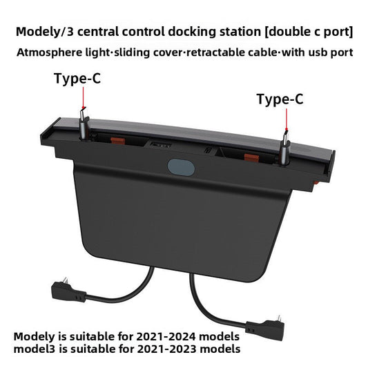 [Aisen] Retractable USB Hub Car Charger for Tesla Model 3 Model Y 2021 2022 2023 Fast Charging Center Console Docking Station