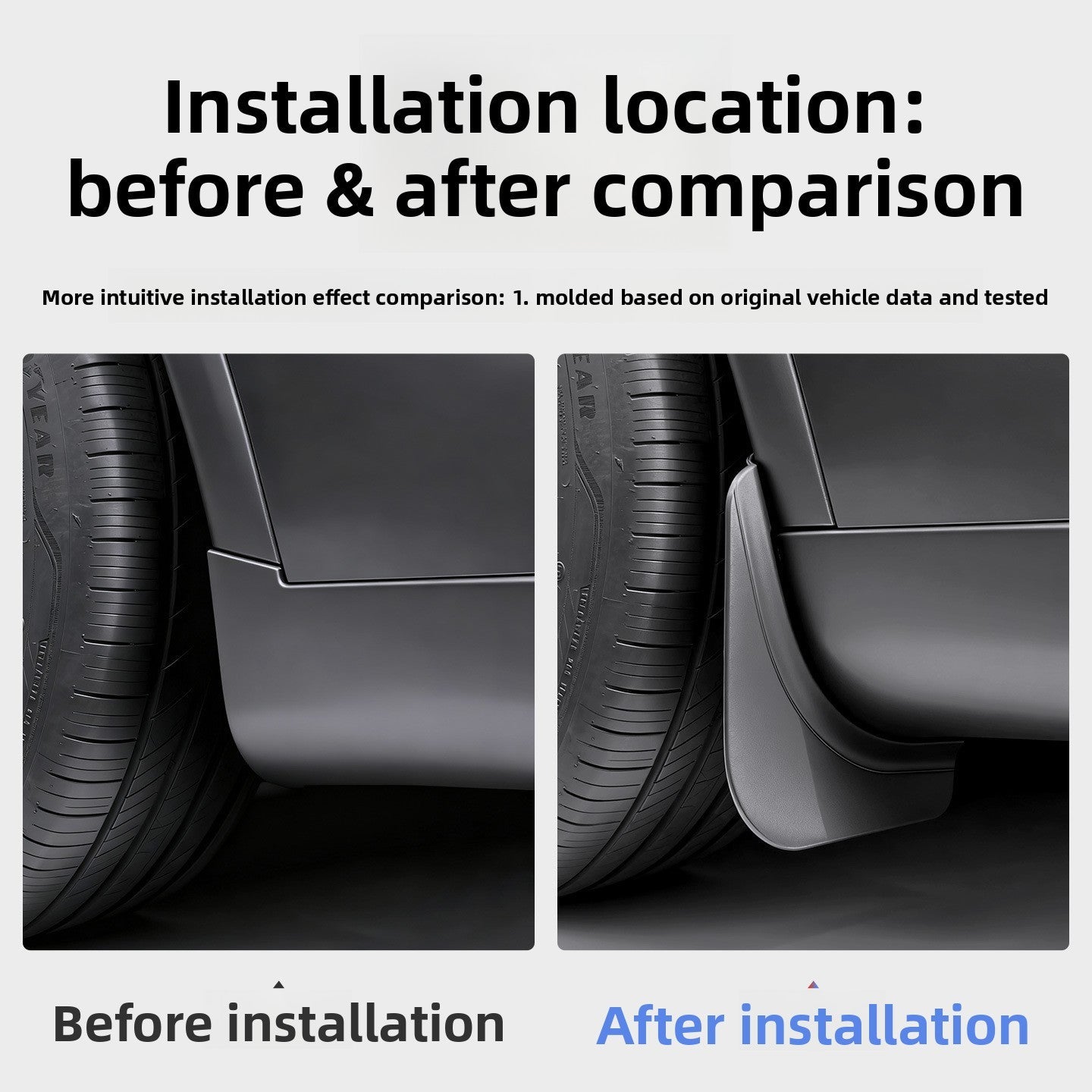 [Aisen] No-Drilling Mud Flaps Splash Guards Kit for Tesla Model 3 Highland Model Y Juniper YL (Premium Flexible TPE, 4-Piece Full Set)