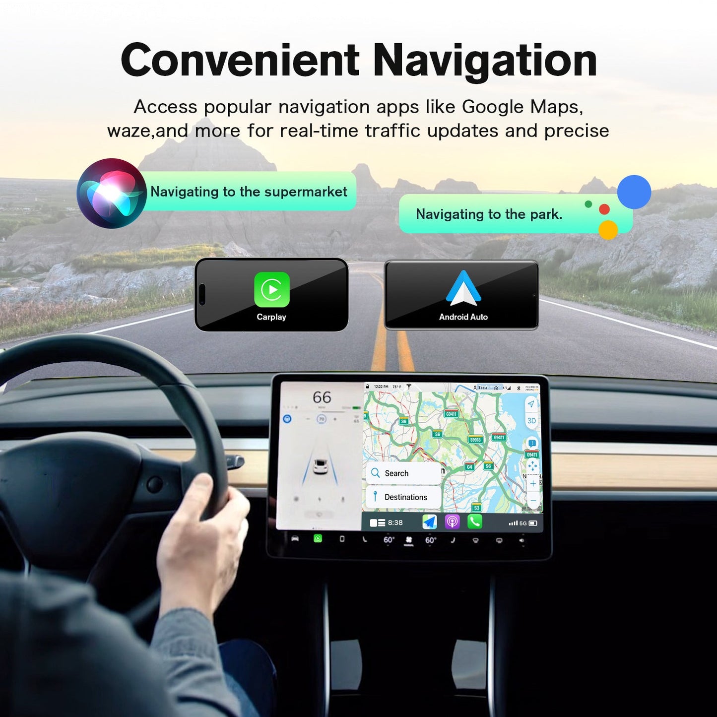 [Aisen] Wireless CarPlay Android Auto Adapter Smart Infotainment Interconnect Box for Tesla Model 3 Model Y 2019-2024