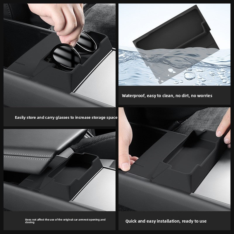 [Aisen] Silicone Glasses Holder Tray for Tesla Model 3 Highland & Model Y Juniper YL (Premium Anti-Rattle Console Organizer 1PC)