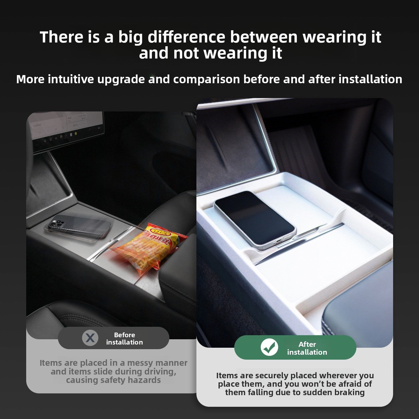 [Aisen] Silicone Center Console Armrest Organizer for Tesla Model Y Juniper & Model 3 Highland (Premium Flexible Silicone)
