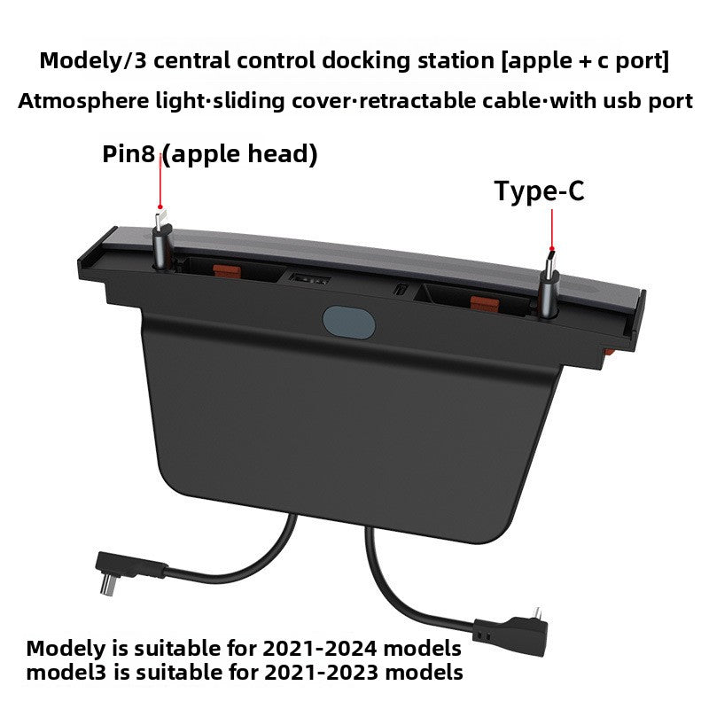 [Aisen] Retractable USB Hub Car Charger for Tesla Model 3 Model Y 2021 2022 2023 Fast Charging Center Console Docking Station