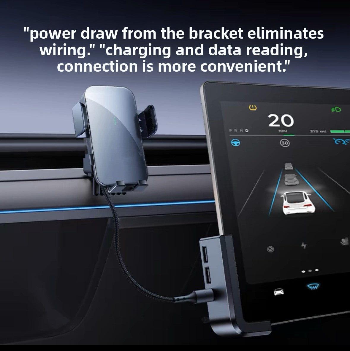 [Aisen] Multi-Port USB Screen Expansion Hub for Tesla Model Y Juniper & Model 3 Highland (Premium Fireproof Material, Multi-In-1 USB A+C Fast Charging)