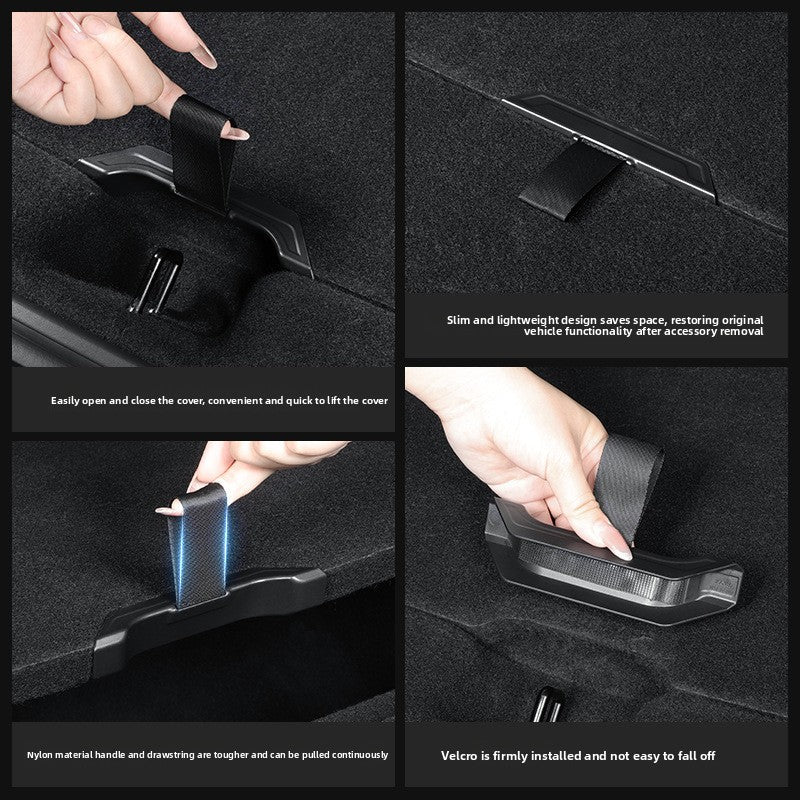 [Aisen] Trunk Floor Board Pull Handle Strap for Tesla Model Juniper 2025+ (Premium Ergonomic Lower Cargo Lifter, Matte Black 2PC)