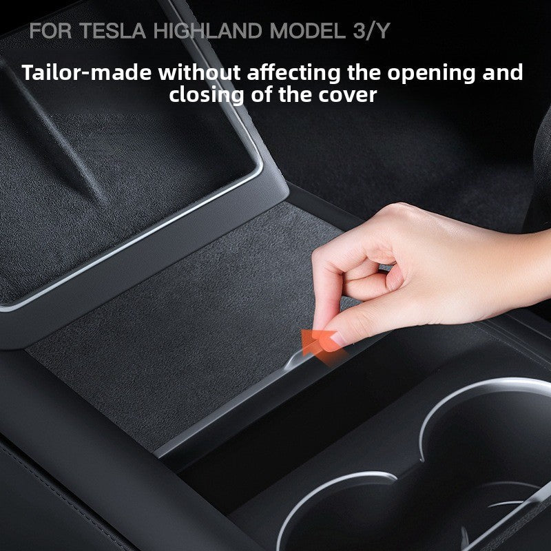[Aisen] Center Console Suede Wrap Protector Film Electrostatic Anti-Scratch Interior Decal for Tesla Model 3 Highland Model Y Juniper (Premium Luxury Electrostatic Microfiber Suede, Glue-Free Matte Black 3-Piece Set)