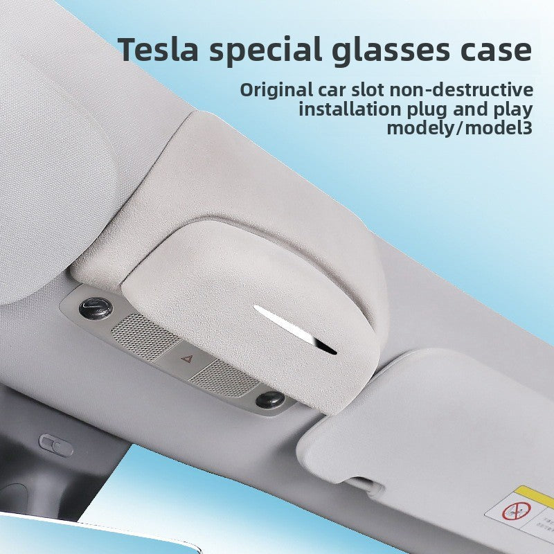 [Aisen] Roof Sunglasses Holder Case for Tesla Model 3 Highland 2024 2025 2026 Premium Suede Glasses Storage Box