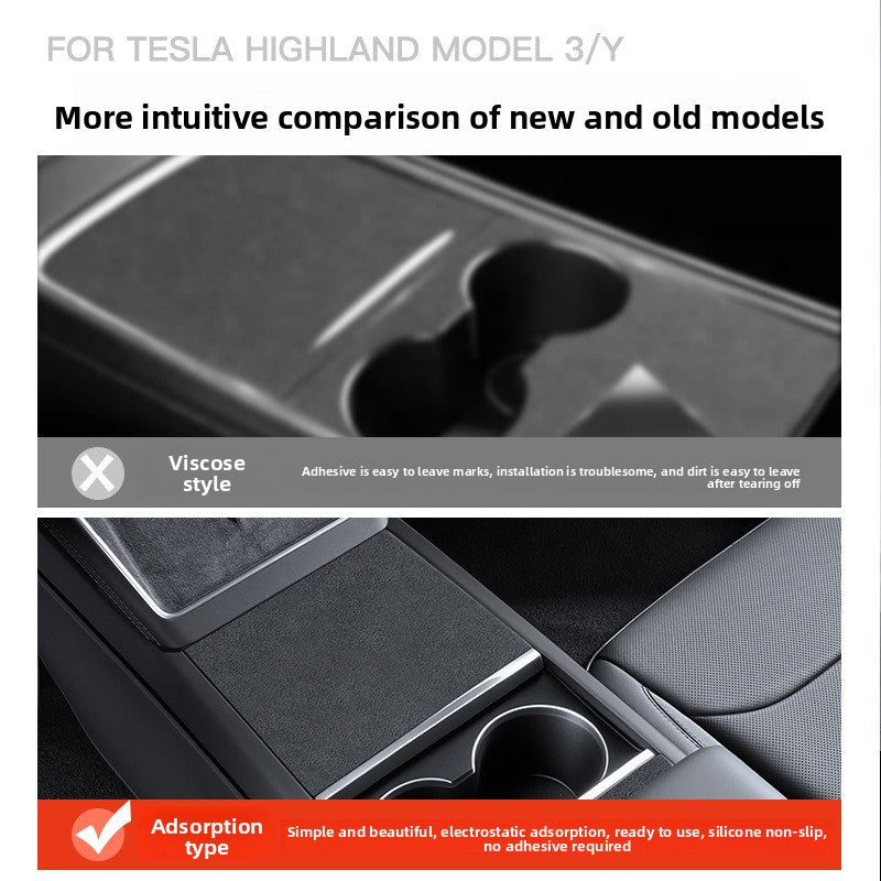 [Aisen] Center Console Suede Wrap Protector Film Electrostatic Anti-Scratch Interior Decal for Tesla Model 3 Highland Model Y Juniper (Premium Luxury Electrostatic Microfiber Suede, Glue-Free Matte Black 3-Piece Set)