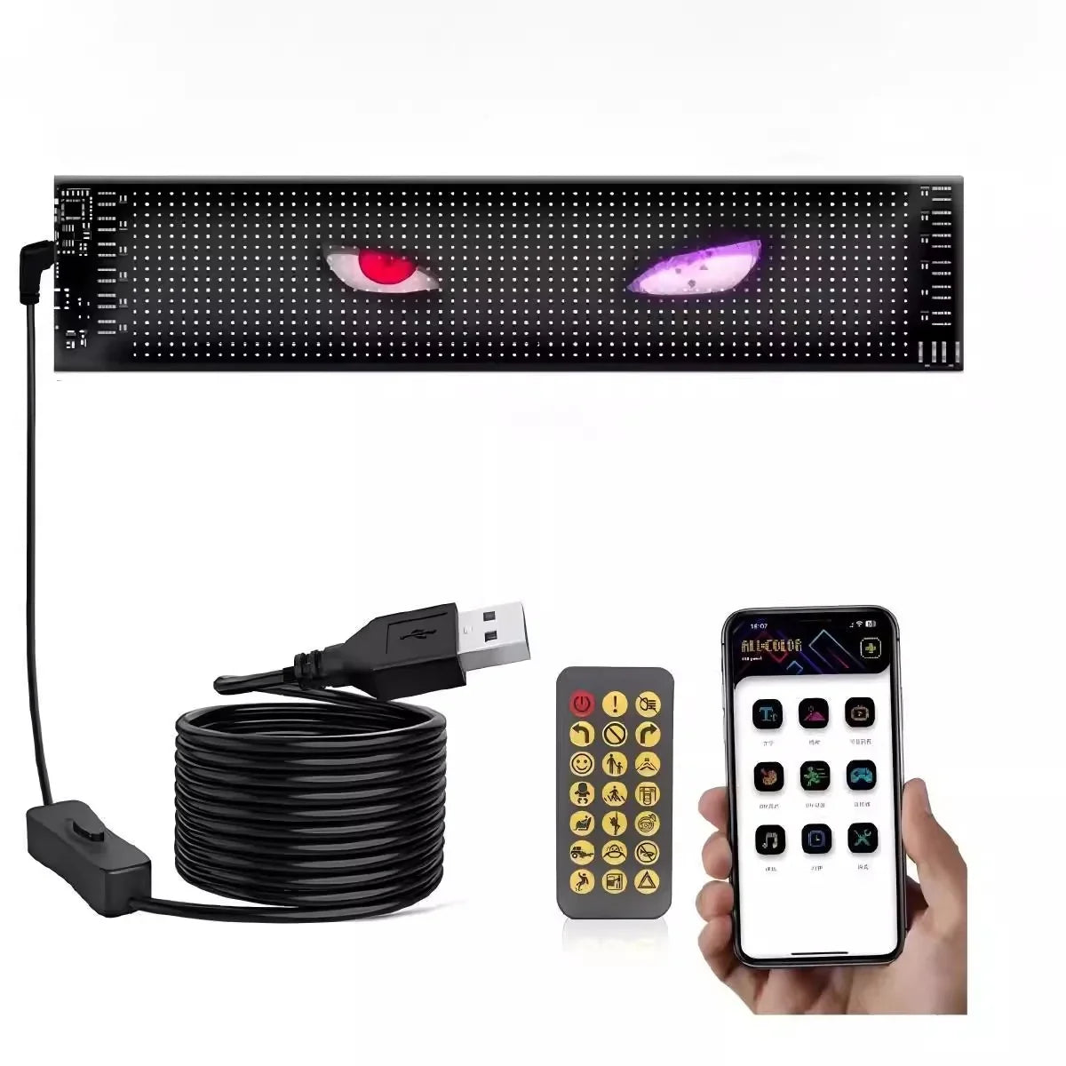 [Aisen] Car Devil's Eye Dynamic LED Display for Tesla Model Y 3 S X & Trucks (Flexible Polymer, App Control 2-Pack)