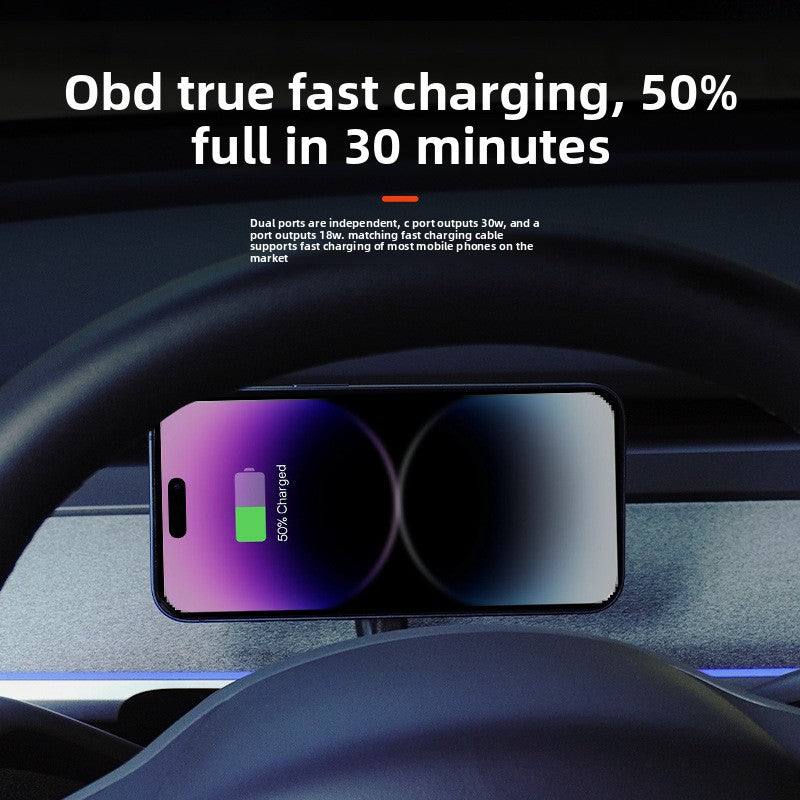 [Aisen] OBD Power Expansion Dock Hub for Tesla Model 3 & Model Y (Premium Fireproof Material, Dual Interface A+C Fast Charging)