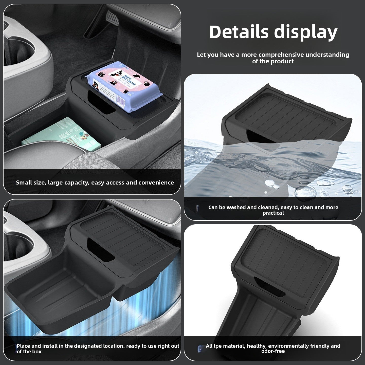 [Aisen] TPE Center Console Lower Organizer Box for Tesla Model Y Standard (Premium Odorless TPE, Heavy-Duty Dual-Slot)