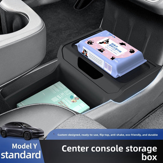 [Aisen] TPE Center Console Lower Organizer Box for Tesla Model Y Standard (Premium Odorless TPE, Heavy-Duty Dual-Slot)