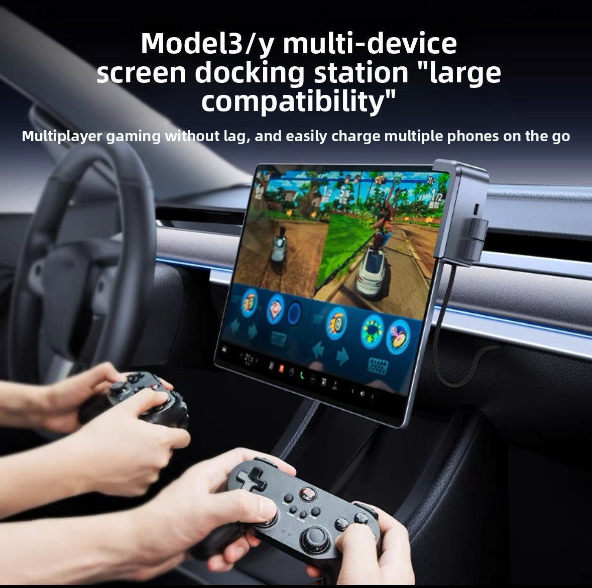 [Aisen] Multi-Port USB Screen Expansion Hub for Tesla Model Y Juniper & Model 3 Highland (Premium Fireproof Material, Multi-In-1 USB A+C Fast Charging)