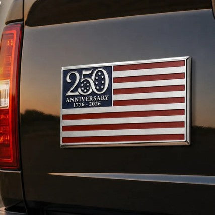 [Aisen] 3D Metal Car Badge Emblem USA Flag Tailgate Decal Sign for Universal Fit All Car Models (Premium Anti-Corrosion Heavy-Duty Zinc Alloy, America 250th Anniversary Semiquincentennial Edition 1-Pack Set)