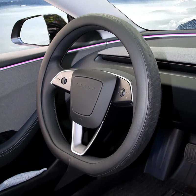 [Aisen] YL Custom-Fit Steering Wheel Cover Performance Leather Grip Cover for Tesla Model Y Juniper Model 3 Highland