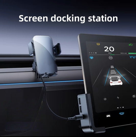 [Aisen] Multi-Port USB Screen Expansion Hub for Tesla Model Y Juniper & Model 3 Highland (Premium Fireproof Material, Multi-In-1 USB A+C Fast Charging)
