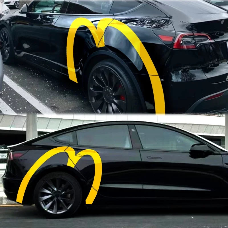 [Aisen] McDonald's Golden Arches Inspired Decal for Tesla Model 3 Y S X  Waterproof  Sticker (Bright Yellow, 2PCS)