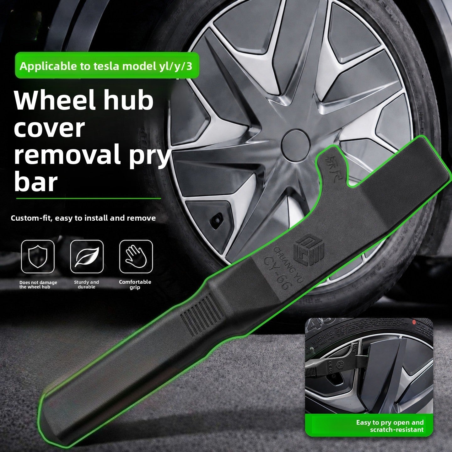 [Aisen] Hubcap Removal Tool Pry Bar Wheel Cover Repair Puller for Tesla Model 3 Model Y Model S Model X