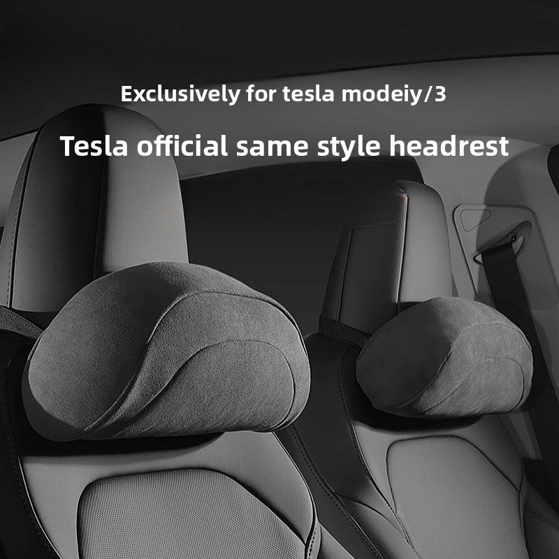 [Aisen] for Tesla Model 3 Model Y Black Headrest Pillow Neck Support Cushion Memory Foam PU Leather Interior Comfort Accessory