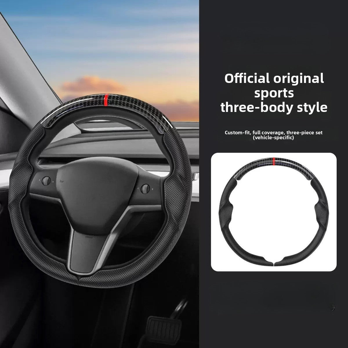 [Aisen] 3-Piece Segmented Steering Wheel Cover Ultra-Thin Anti-Slip Steering Grip for Tesla Model 3 Model Y 2017-2026