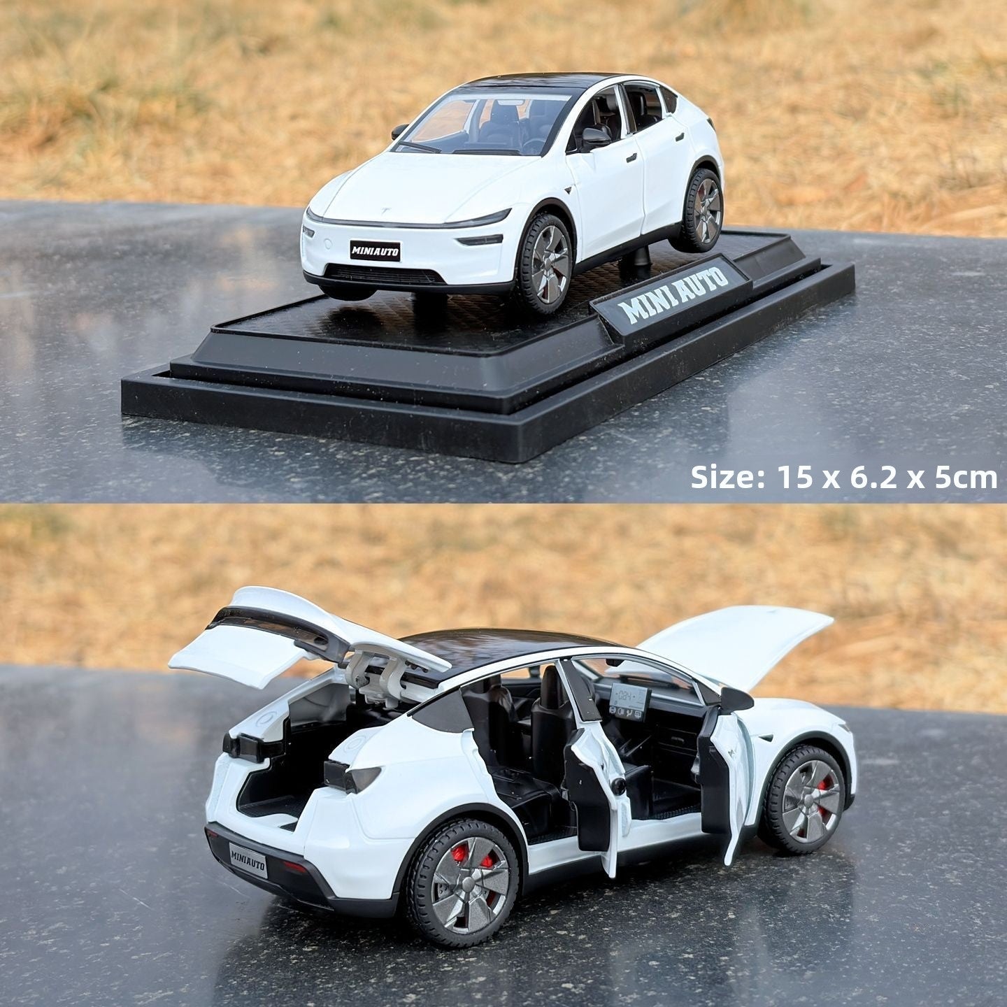 [Aisen] Diecast Metal Toy Car Model Collectible Miniature Vehicle for Tesla Model Y Juniper (Premium Diecast Zinc Alloy & High-Impact Polymer, 1:32 Scale Sound & Light 1PCS)