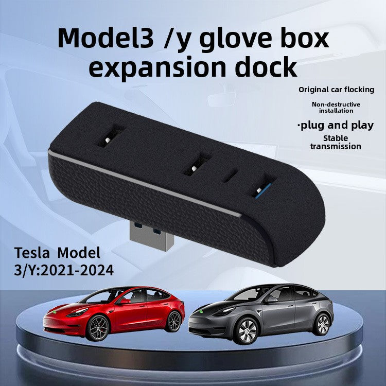 [Aisen] Glovebox USB Hub for Tesla Model 3 Model Y 2021 2022 2023 Multi-Port Splitter Sentry Mode Docking Station
