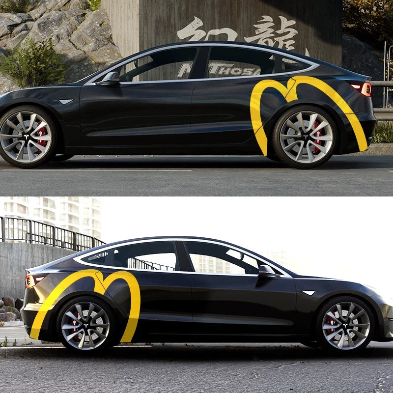 [Aisen] McDonald's Golden Arches Inspired Decal for Tesla Model 3 Y S X  Waterproof  Sticker (Bright Yellow, 2PCS)