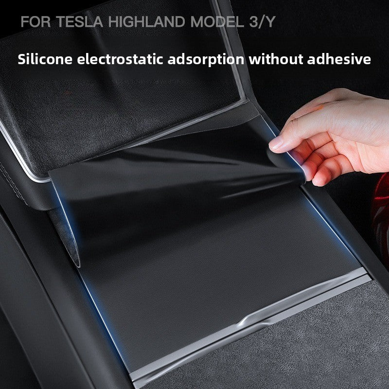 [Aisen] Center Console Suede Wrap Protector Film Electrostatic Anti-Scratch Interior Decal for Tesla Model 3 Highland Model Y Juniper (Premium Luxury Electrostatic Microfiber Suede, Glue-Free Matte Black 3-Piece Set)