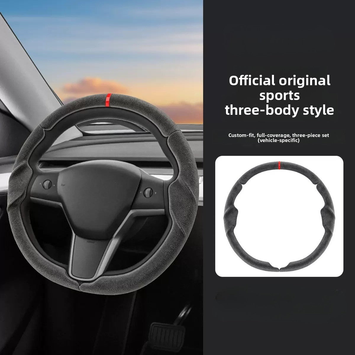 [Aisen] 3-Piece Segmented Steering Wheel Cover Ultra-Thin Anti-Slip Steering Grip for Tesla Model 3 Model Y 2017-2026