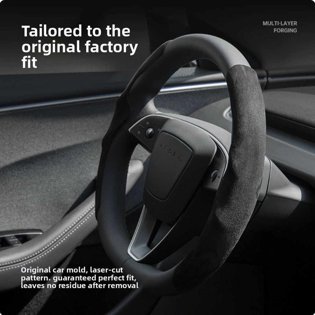 [Aisen] Steering Cockpit Grip Shield Breathable Suede Chassis Wrap for Tesla New Architecture (Ultra-Thin Wear-Resistant Micro-Suede, Laser-Cut 1-Piece Set)