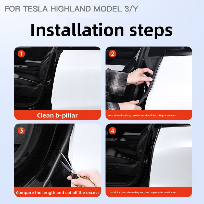 [Aisen] B-Pillar Soundproof Seal Strips for Tesla Model Y Juniper / Model 3 Highland 2024-2026 EPDM Rubber Wind Noise Reduction Weatherstrip (Black, 2-Pack)