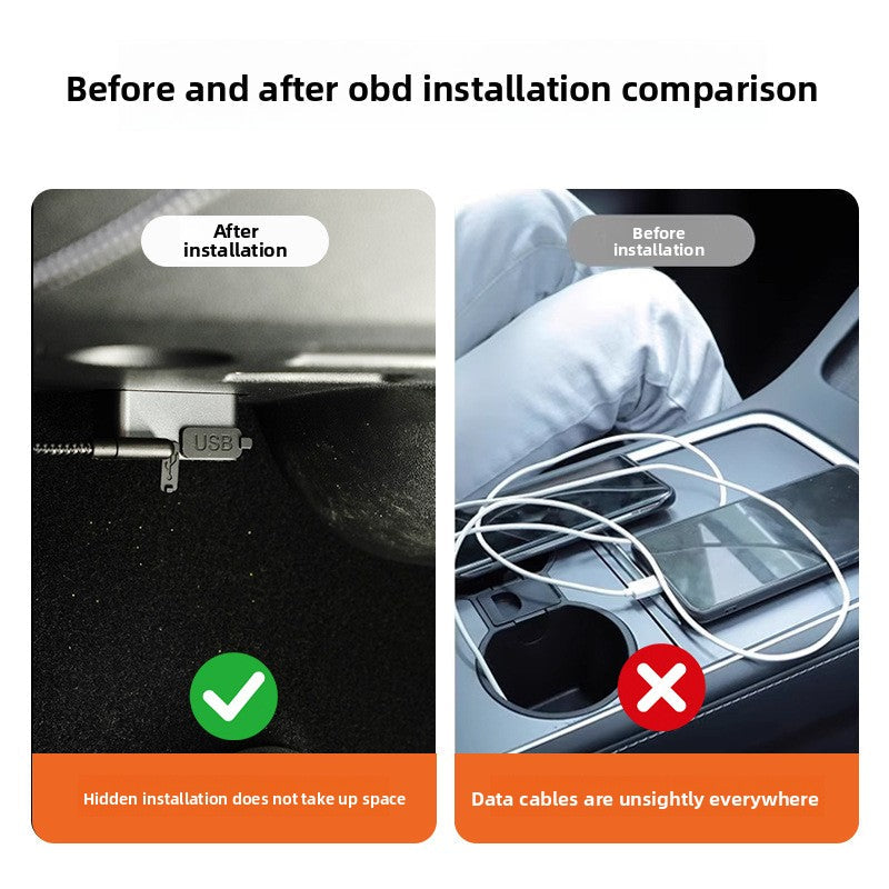 [Aisen] OBD Power Expansion Dock Hub for Tesla Model 3 & Model Y (Premium Fireproof Material, Dual Interface A+C Fast Charging)