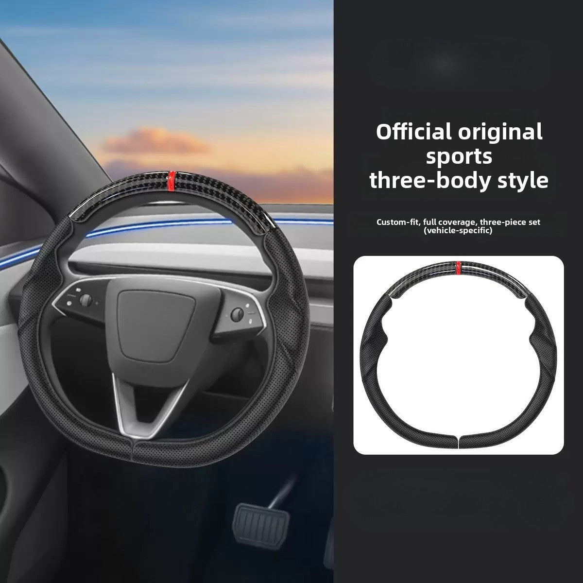 [Aisen] 3-Piece Segmented Steering Wheel Cover Ultra-Thin Anti-Slip Steering Grip for Tesla Model 3 Model Y 2017-2026