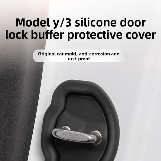 [Aisen] Door Lock Striker Buffer Damper Cover Shock Absorber for Tesla Model Y Model 3 (Premium Thickened Silicone, Silent Anti-Collision 4-Pack)