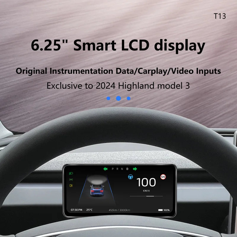 [Aisen] Dashboard LCD Instrument Screen HUD Display for Tesla Model 3 Highland 2024–2026+ (High-Definition IPS Touchscreen, Linux OS 1-Pack)