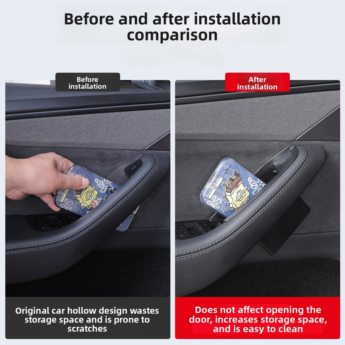 [Aisen] Door Handle Storage Box Organizer Side Door Armrest Pocket Tray for Tesla Model 3  Model Y 2021-2026 (4PCS)