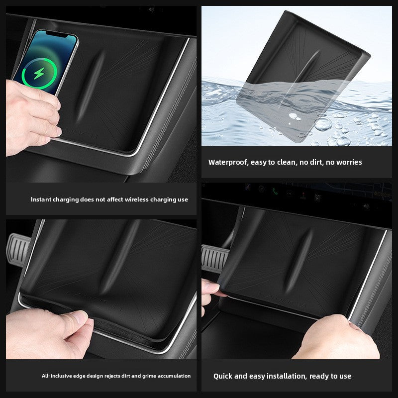 [Aisen] Center Console Wireless Charging Pad Silicone Cover Anti-Slip Dual Wireless Charger Mat for Tesla Model 3 Highland & Model Y Juniper