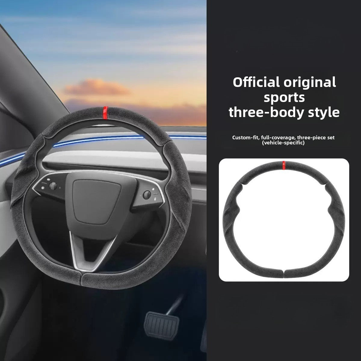 [Aisen] 3-Piece Segmented Steering Wheel Cover Ultra-Thin Anti-Slip Steering Grip for Tesla Model 3 Model Y 2017-2026