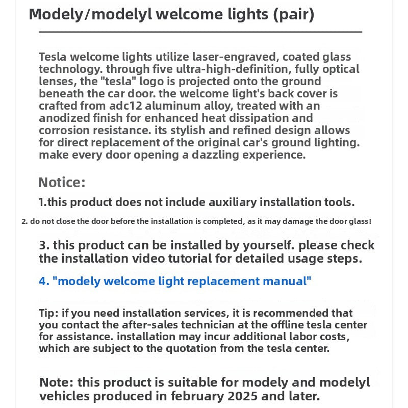[Aisen] LED Door Welcome Lights for Tesla Model Y Juniper 2025 2026 HD Laser Projector Puddle Lamps (Front & Rear Doors, 4-Pack)