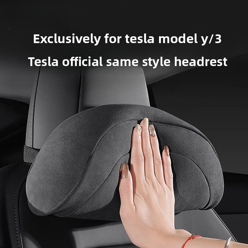 [Aisen] for Tesla Model 3 Model Y Black Headrest Pillow Neck Support Cushion Memory Foam PU Leather Interior Comfort Accessory