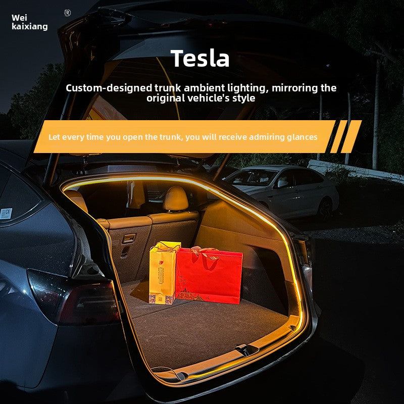 [Aisen] trunk LED strip cargo area atmosphere lighting, used for Tesla Y 2021+ (flexible silicone and efficient LED matrix, 1 warm white).