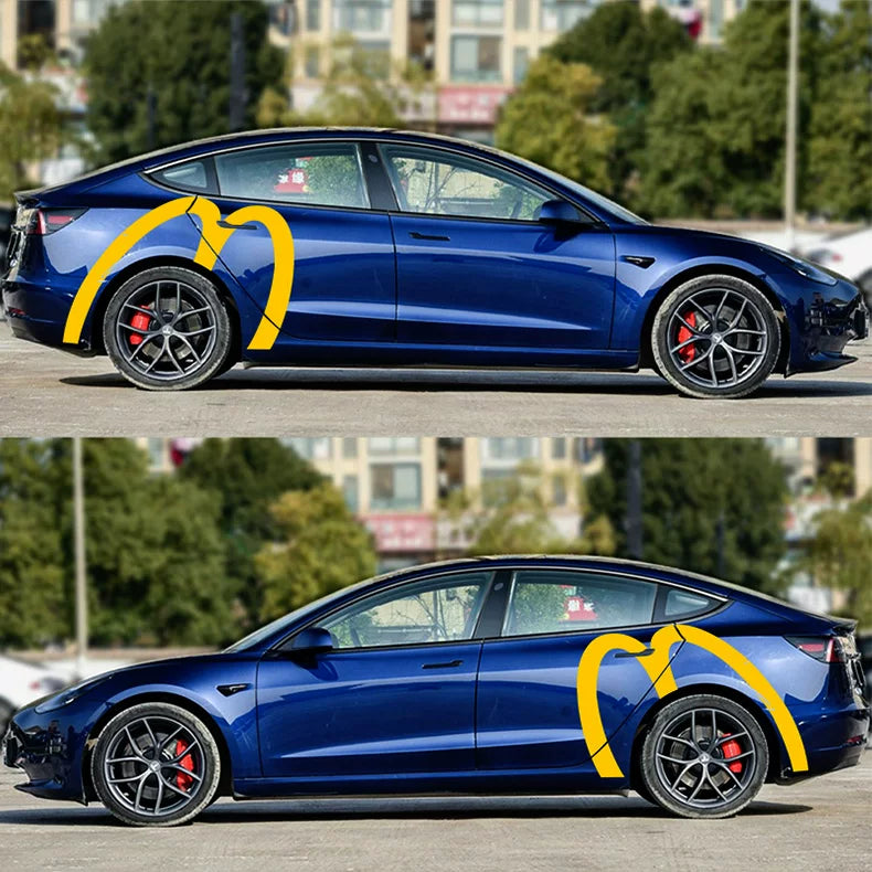 [Aisen] McDonald's Golden Arches Inspired Decal for Tesla Model 3 Y S X  Waterproof  Sticker (Bright Yellow, 2PCS)