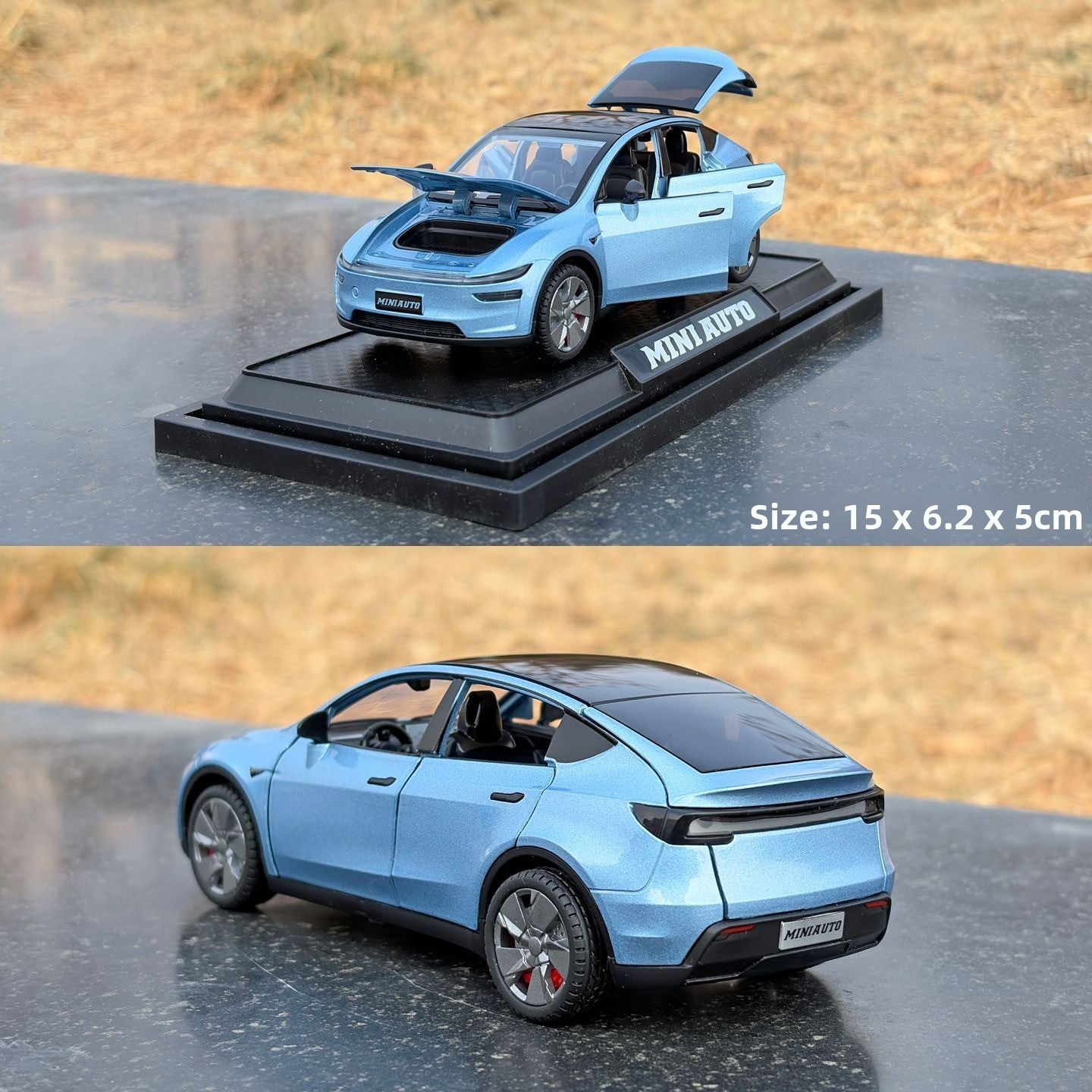 [Aisen] Diecast Metal Toy Car Model Collectible Miniature Vehicle for Tesla Model Y Juniper (Premium Diecast Zinc Alloy & High-Impact Polymer, 1:32 Scale Sound & Light 1PCS)